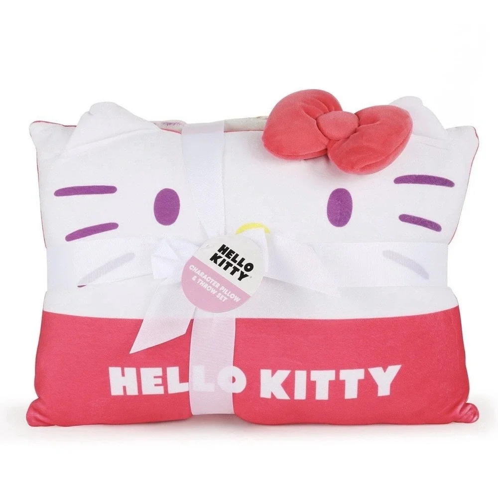 Hello Kitty 2 Piece Character Pillow 10x16 And Throw Set 40x50 New and Cuddly